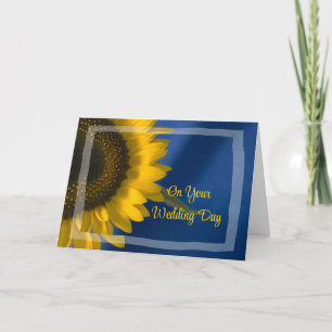 Gelbe Sonnenblume auf Blau Blended Family Hochzeit Karte