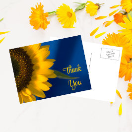 Gelbe Sonnenblume auf blau Danke Postkarte