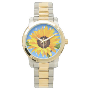 Gelbe Sonnenblume auf blauem Himmel - Sommer Armbanduhr