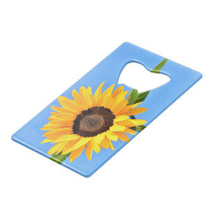 Gelbe Sonnenblume auf blauem Himmel - Sommer Geldbeutel Flaschenöffner
