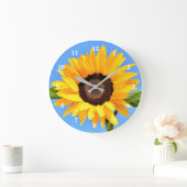 Gelbe Sonnenblume auf blauem Himmel - Sommer Große Wanduhr (Zuhause)