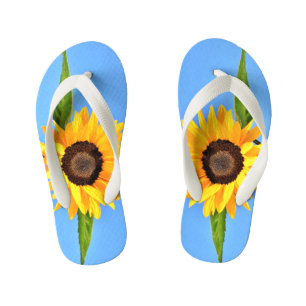 Gelbe Sonnenblume auf blauem Himmel - Sommer Kinderbadesandalen