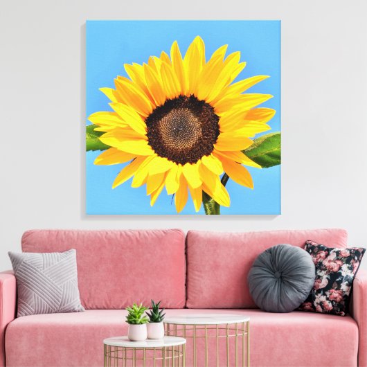 Gelbe Sonnenblume auf blauem Himmel - Sommer Leinwanddruck (Insitu (Wohnzimmer))