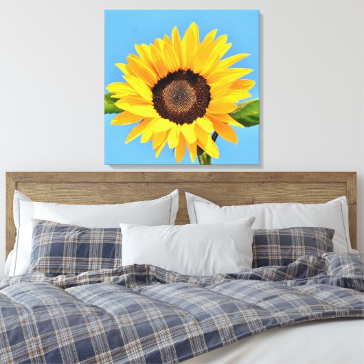 Gelbe Sonnenblume auf blauem Himmel - Sommer Leinwanddruck (Insitu (Schlafzimmer))