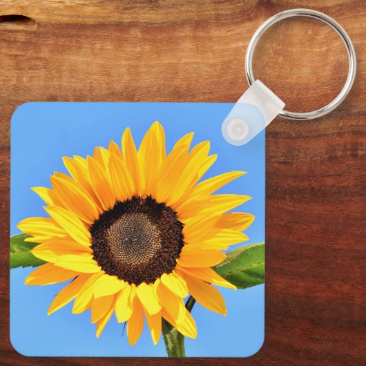 Gelbe Sonnenblume auf blauem Himmel - Sommer Schlüsselanhänger (Rückseite)