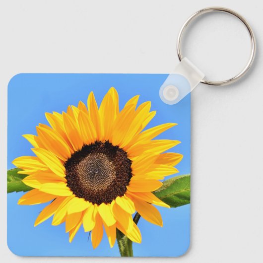 Gelbe Sonnenblume auf blauem Himmel - Sommer Schlüsselanhänger (Rückseite)