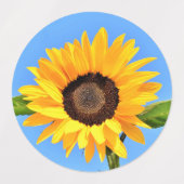 Gelbe Sonnenblume auf blauen Himmelsmarken Etiketten (Design 1)