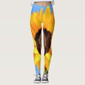 Gelbe Sonnenblume auf blauen Leggings (Vorderseite)