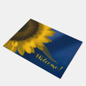 Gelbe Sonnenblume auf Blauer Begrüßung Fußmatte (Schrägansicht)