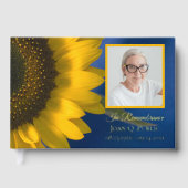 Gelbe Sonnenblume auf blauer Feier des Lebens Gästebuch (Vorderseite)