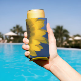 Gelbe Sonnenblume auf blauer Gastgeschenk Hochzeit Selters Dosenkühler