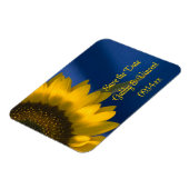 Gelbe Sonnenblume auf blauer Hochzeit Das Datum sp Magnet (Linke Seite)