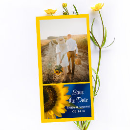 Gelbe Sonnenblume auf blauer Hochzeit Das Datum sp Save The Date