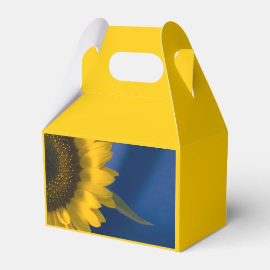 Gelbe Sonnenblume auf Blauer Hochzeit Geschenkschachtel (Rückseite)