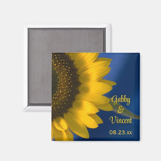 Gelbe Sonnenblume auf Blauer Hochzeit Magnet (Vorderseite/Rückseite)