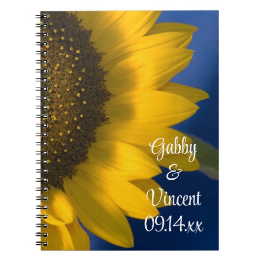 Gelbe Sonnenblume auf Blauer Hochzeit Notizblock (Vorderseite)