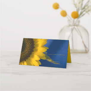 Gelbe Sonnenblume auf Blauer Hochzeit Platzkarte