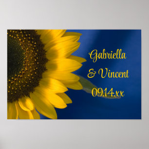 Gelbe Sonnenblume auf Blauer Hochzeit Poster
