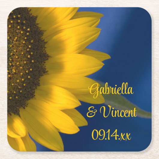 Gelbe Sonnenblume auf Blauer Hochzeit Rechteckiger Pappuntersetzer (Vorderseite)