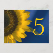 Gelbe Sonnenblume auf blauer Tischnummer (Rückseite)