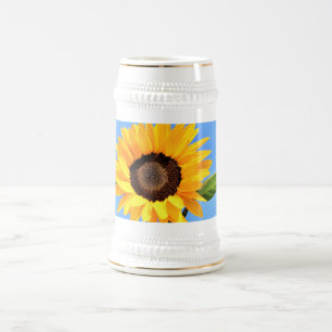Gelbe Sonnenblume auf Blue Sky Beer Stein Bierglas