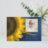 Gelbe Sonnenblume auf dem Beileid zur Blauen Beerd Dankeskarte (Stehend Vorderseite)