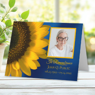 Gelbe Sonnenblume auf dem Beileid zur Blauen Beerd Dankeskarte