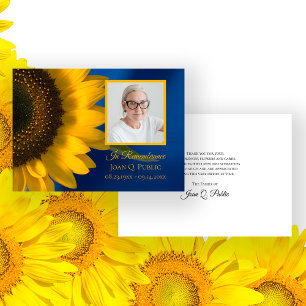 Gelbe Sonnenblume auf dem Beileid zur Blauen Beerd Dankeskarte
