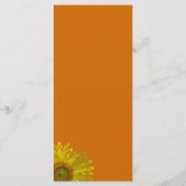 Gelbe Sonnenblume auf dem Orangen Hochzeitmenü Menükarte (Rückseite)