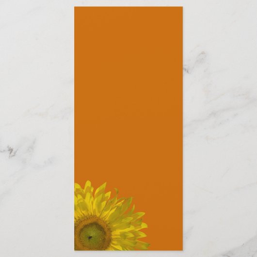 Gelbe Sonnenblume auf dem Orangen Hochzeitsprogram Programm (Rückseite)