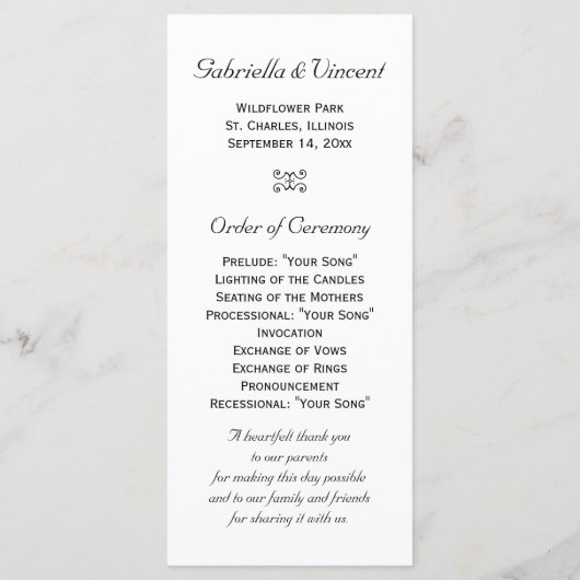 Gelbe Sonnenblume auf dem Programm für die Hochzei (Rückseite)