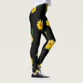 Gelbe Sonnenblume auf dunkelschwarzem Hintergrund Leggings (Rechts)