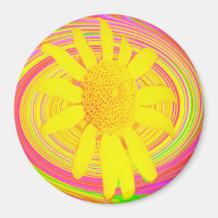 Gelbe Sonnenblume auf einem psychedelischen Strude Magnet