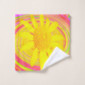Gelbe Sonnenblume auf einem psychedelischen Swirl Badhandtuch Set (Waschlappen)