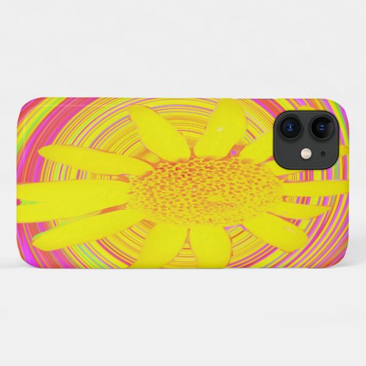 Gelbe Sonnenblume auf einem psychedelischen Swirl Case-Mate iPhone Hülle (Rückseite (Horizontal))