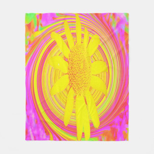 Gelbe Sonnenblume auf einem psychedelischen Swirl Fleecedecke (Vorderseite)