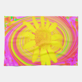 Gelbe Sonnenblume auf einem psychedelischen Swirl Geschirrtuch