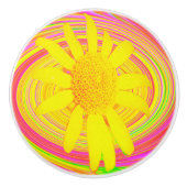 Gelbe Sonnenblume auf einem psychedelischen Swirl Keramikknauf (Vorderseite)