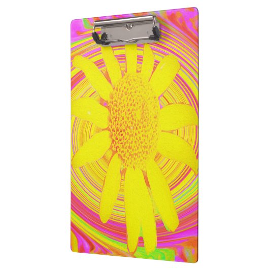 Gelbe Sonnenblume auf einem psychedelischen Swirl Klemmbrett (Links)