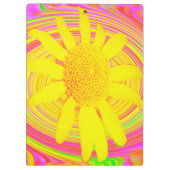 Gelbe Sonnenblume auf einem psychedelischen Swirl Klemmbrett (Rückseite)