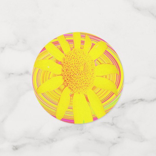 Gelbe Sonnenblume auf einem psychedelischen Swirl Konfetti (Klein Vorderseite)