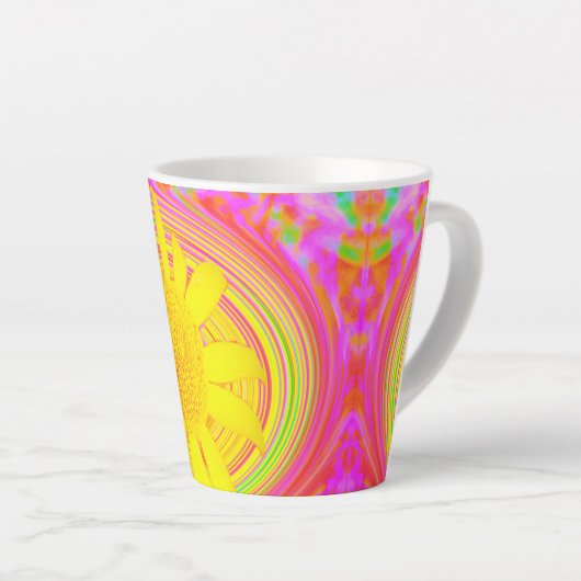 Gelbe Sonnenblume auf einem psychedelischen Swirl Milchtasse (Rechte Ecke)