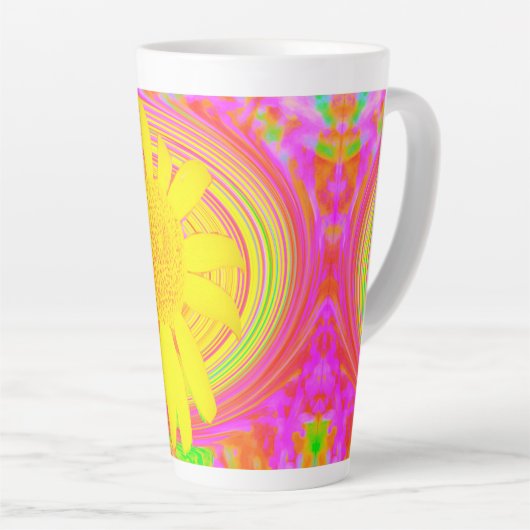 Gelbe Sonnenblume auf einem psychedelischen Swirl Milchtasse (Rechte Ecke)