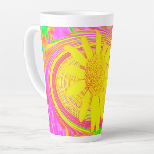 Gelbe Sonnenblume auf einem psychedelischen Swirl Milchtasse (Linke Ecke)