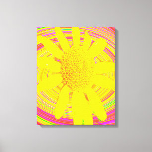 Gelbe Sonnenblume auf einem psychedelischen Wirbel Leinwanddruck