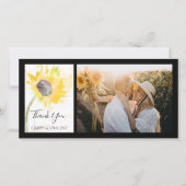 Gelbe Sonnenblume auf einer Hochzeit mit weißem Wa Dankeskarte (Vorderseite)