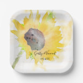 Gelbe Sonnenblume auf einer Hochzeit mit weißem Wa Pappteller (Vorderseite)