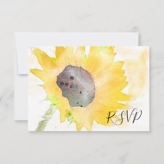 Gelbe Sonnenblume auf einer RSVP-Hochzeit mit weiß RSVP Karte (Vorderseite)