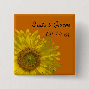 Gelbe Sonnenblume auf orange Hochzeit Button