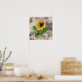 Gelbe Sonnenblume auf rustikalem Holzpaneel Poster (Küche)